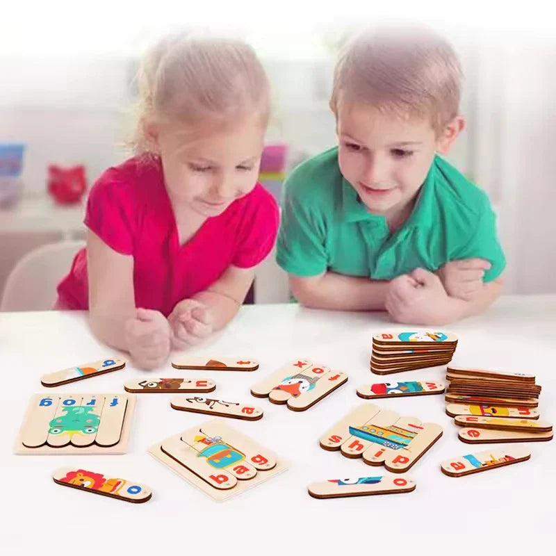 KTX-864851 Wooden Letter Matching Puzzle for Kids - Animal Themed Word Game for Early Learning