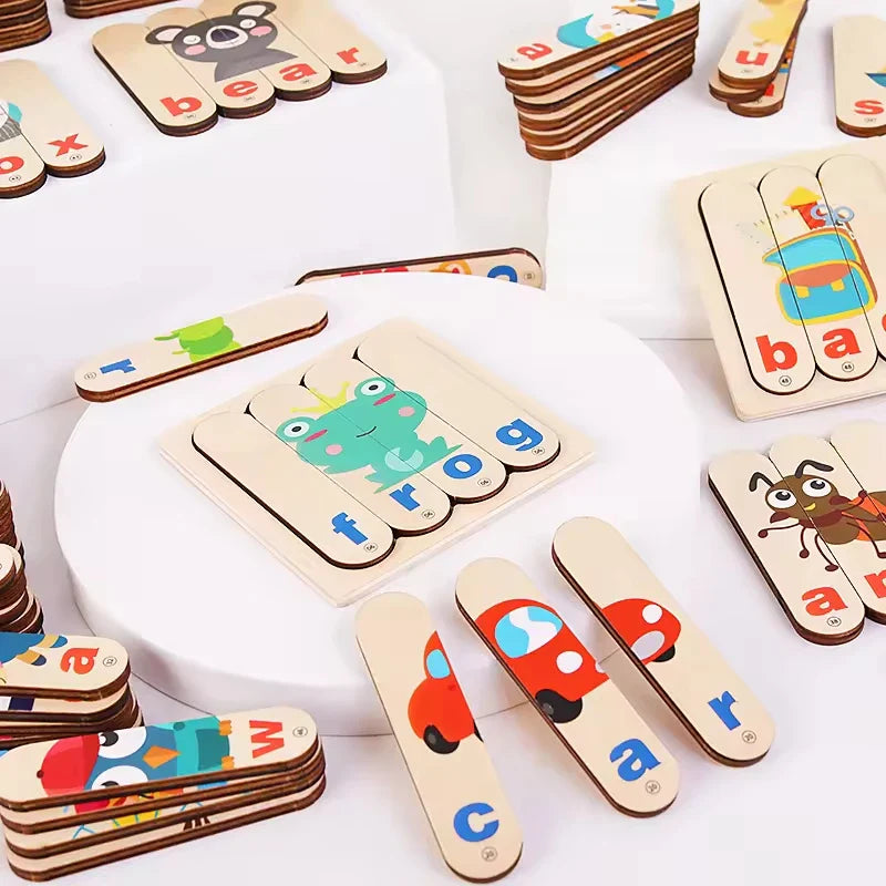 KTX-864851 Wooden Letter Matching Puzzle for Kids - Animal Themed Word Game for Early Learning