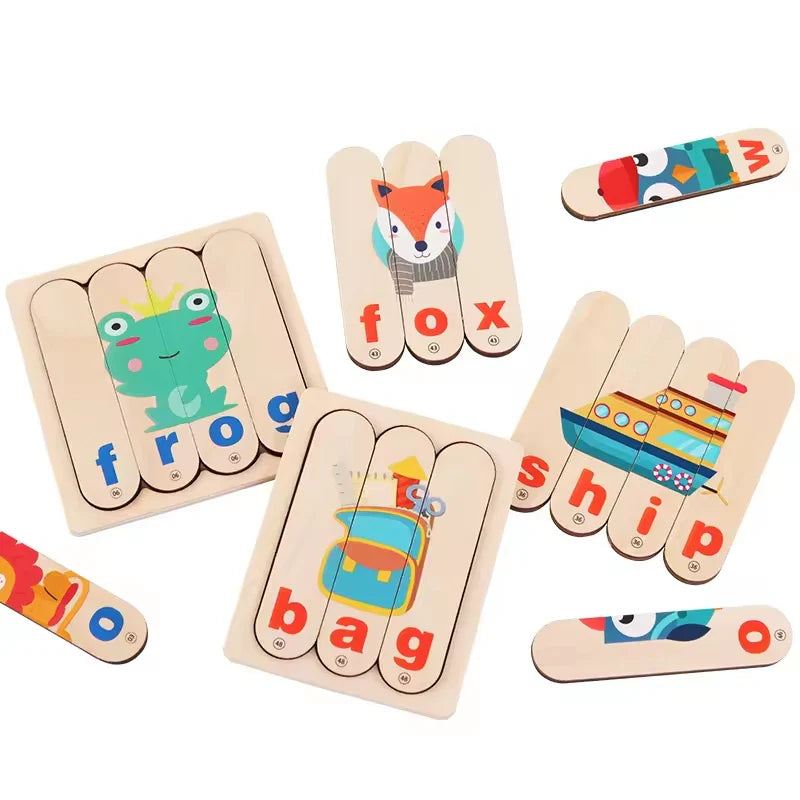 KTX-864851 Wooden Letter Matching Puzzle for Kids - Animal Themed Word Game for Early Learning