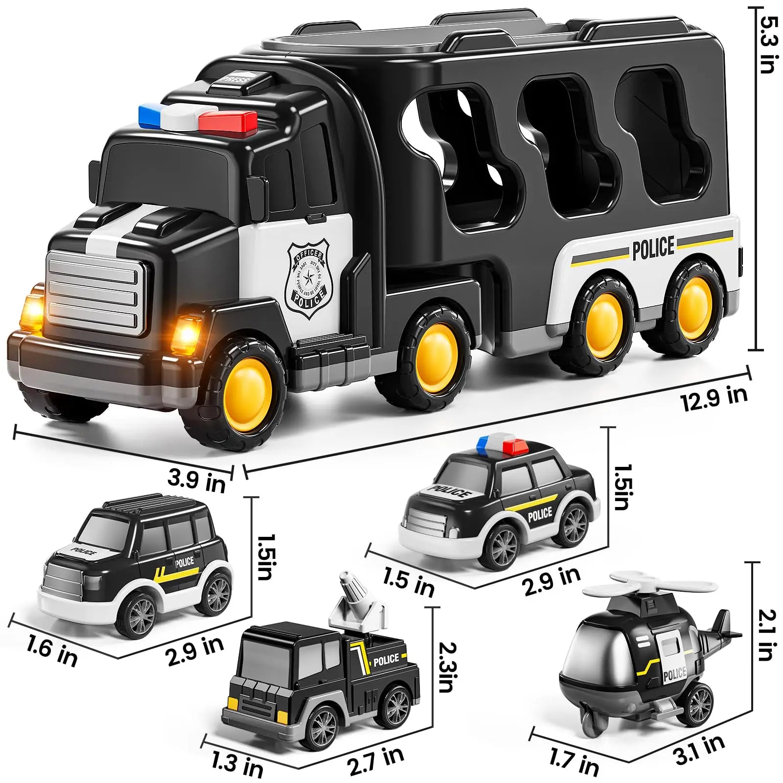 HKM-864915 5-in-1 Friction Power Police Truck Toy for Toddlers Ages 2-13