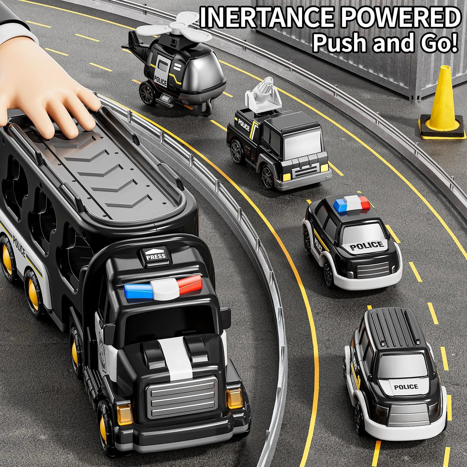 HKM-864915 5-in-1 Friction Power Police Truck Toy for Toddlers Ages 2-13