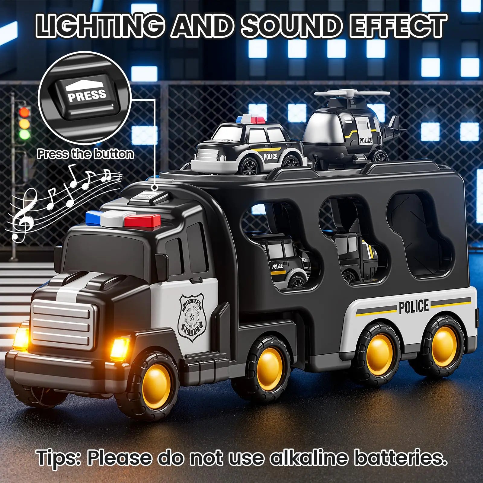 HKM-864915 5-in-1 Friction Power Police Truck Toy for Toddlers Ages 2-13