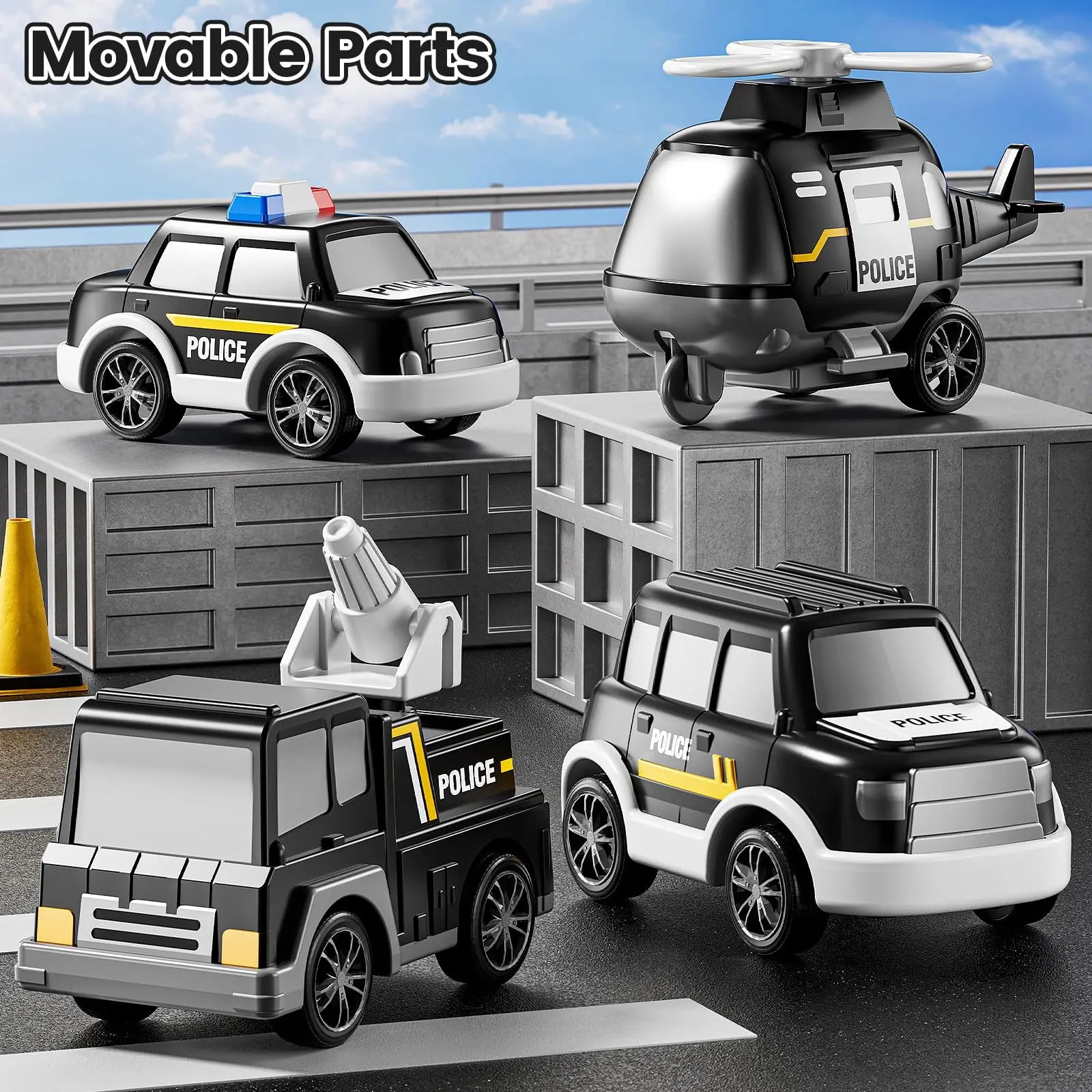 HKM-864915 5-in-1 Friction Power Police Truck Toy for Toddlers Ages 2-13