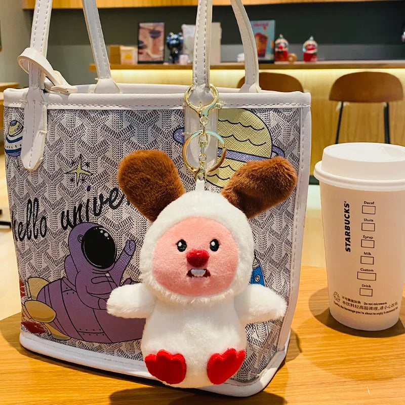 HKM-865107 Kawaii Detachable Animal Hat Bag Pendant Plush Doll - Cute Beaver Plush Keychain