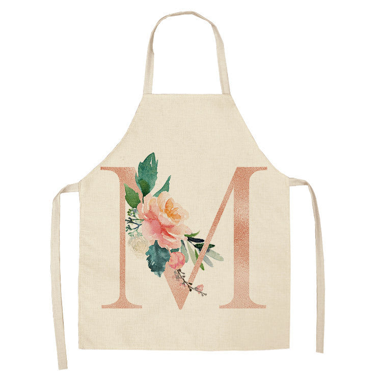 HKM-865107 Sleeveless Antifouling Apron in Cotton and Linen with Letter Patterns - One Size