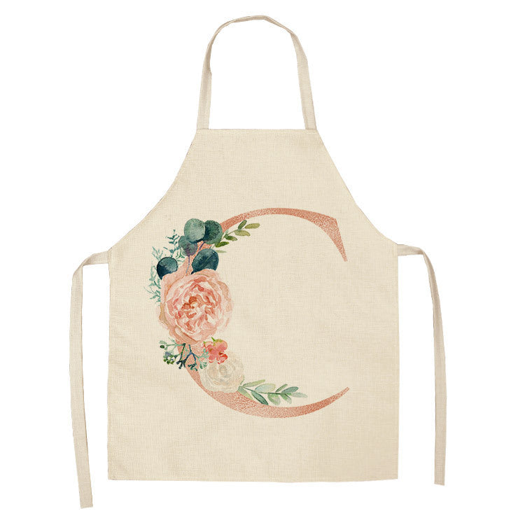 HKM-865107 Sleeveless Antifouling Apron in Cotton and Linen with Letter Patterns - One Size