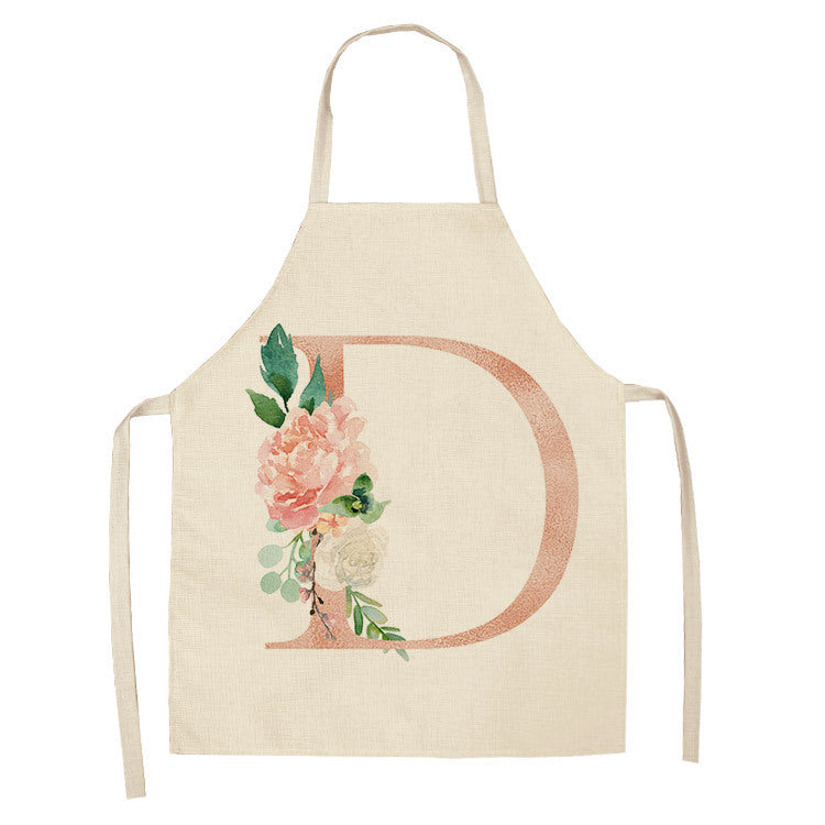 HKM-865107 Sleeveless Antifouling Apron in Cotton and Linen with Letter Patterns - One Size