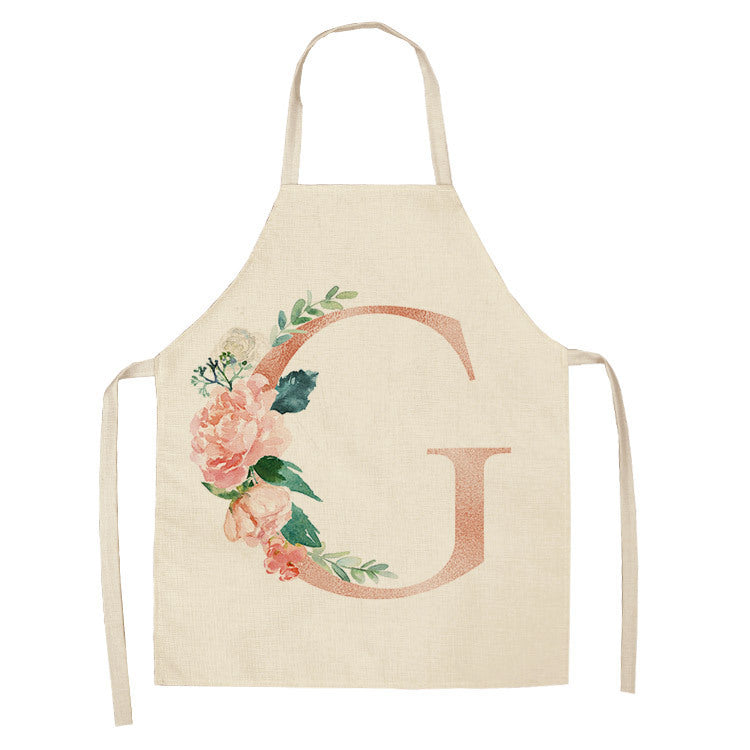 HKM-865107 Sleeveless Antifouling Apron in Cotton and Linen with Letter Patterns - One Size