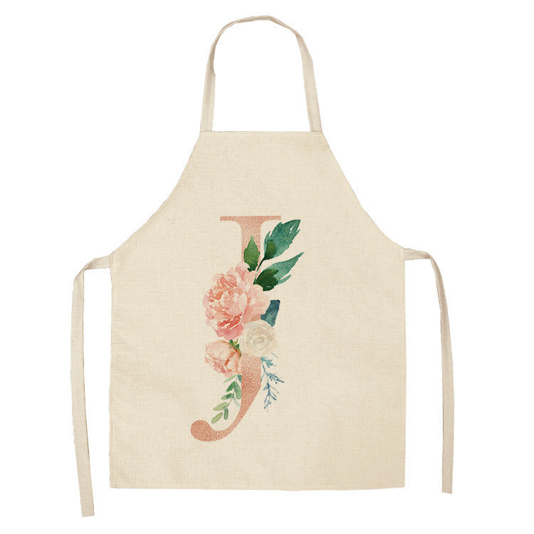 HKM-865107 Sleeveless Antifouling Apron in Cotton and Linen with Letter Patterns - One Size