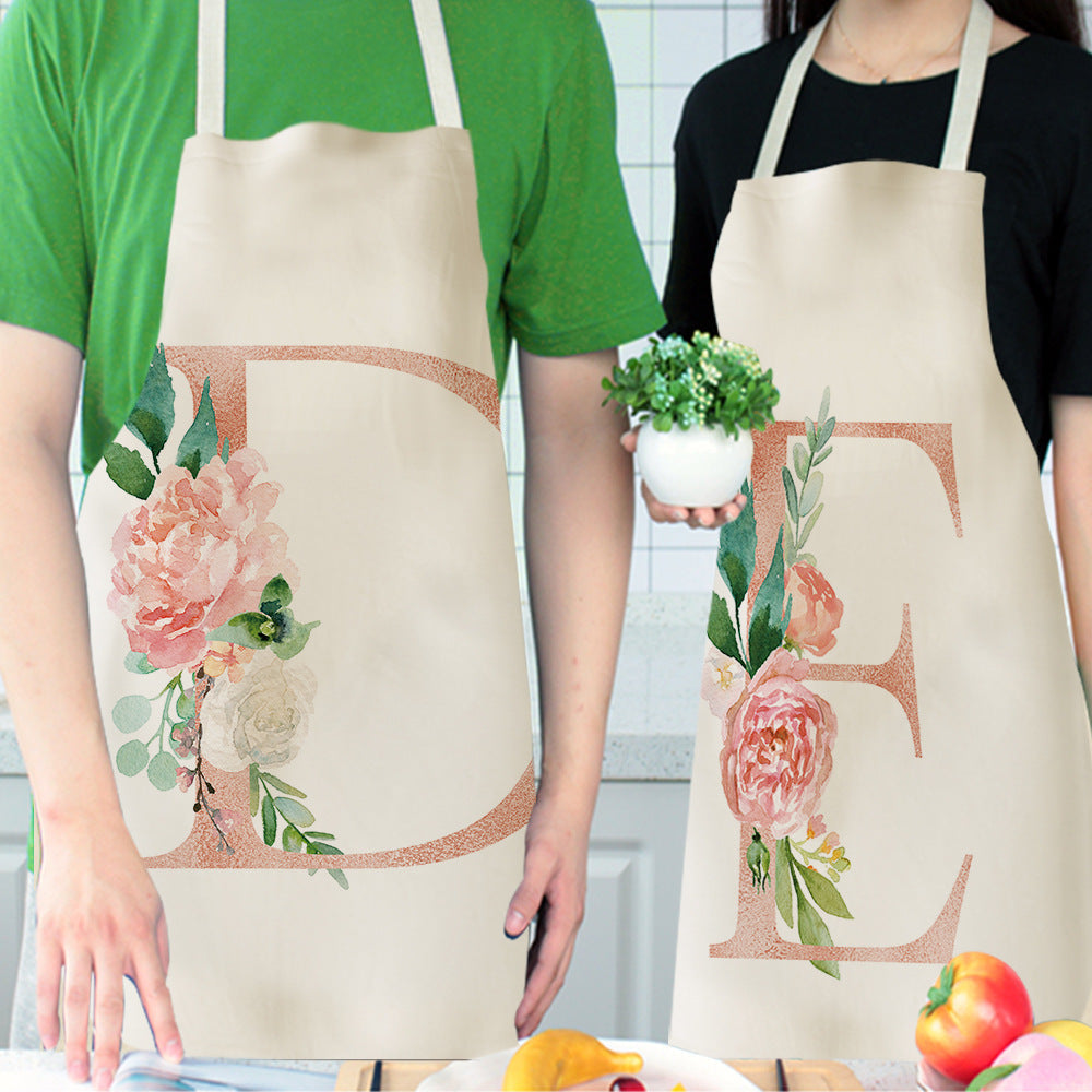 HKM-865107 Sleeveless Antifouling Apron in Cotton and Linen with Letter Patterns - One Size