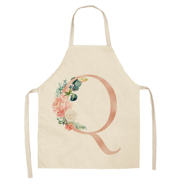 HKM-865107 Sleeveless Antifouling Apron in Cotton and Linen with Letter Patterns - One Size