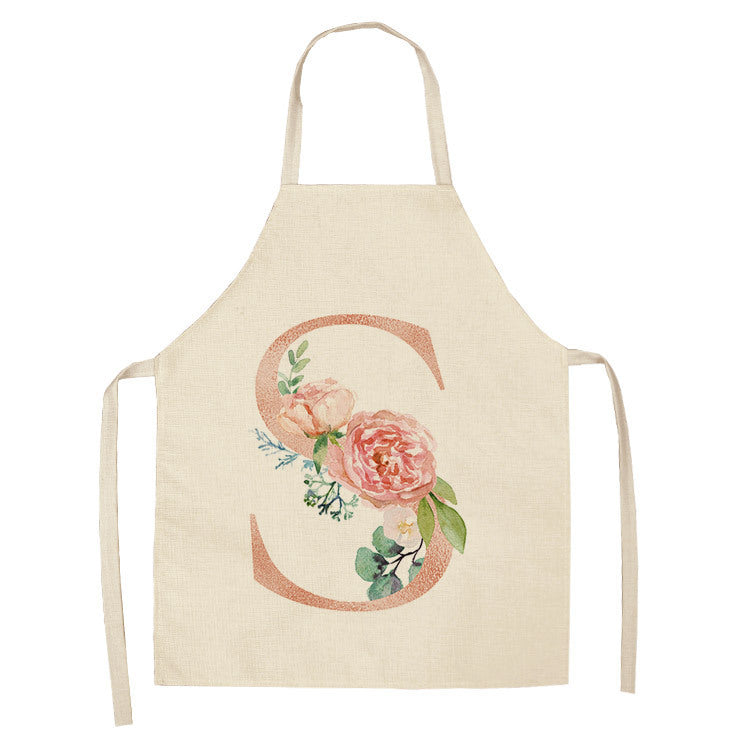 HKM-865107 Sleeveless Antifouling Apron in Cotton and Linen with Letter Patterns - One Size