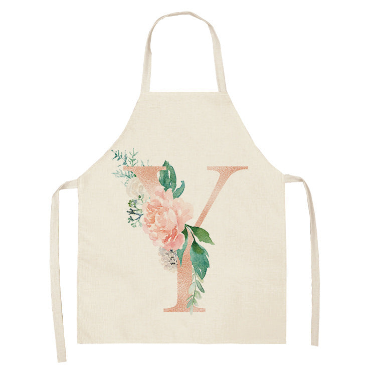 HKM-865107 Sleeveless Antifouling Apron in Cotton and Linen with Letter Patterns - One Size