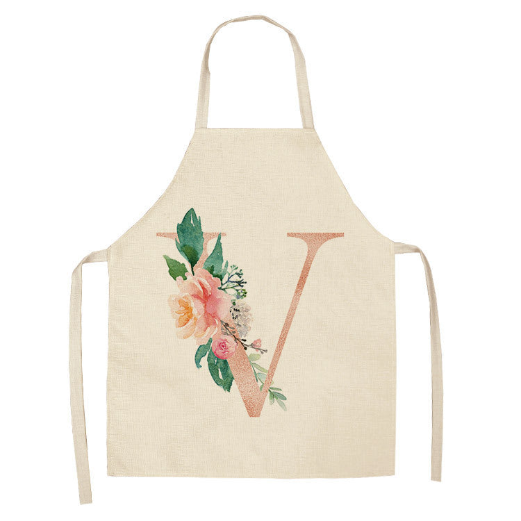 HKM-865107 Sleeveless Antifouling Apron in Cotton and Linen with Letter Patterns - One Size