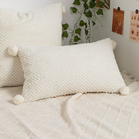 HKM-865235 Loop Velvet Geometric Pattern Pillow Cover with Four Fur Balls, 45x45cm and 30x50cm Options