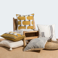 HKM-865235 Loop Velvet Geometric Pattern Pillow Cover with Four Fur Balls, 45x45cm and 30x50cm Options