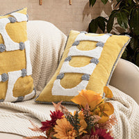 HKM-865235 Loop Velvet Geometric Pattern Pillow Cover with Four Fur Balls, 45x45cm and 30x50cm Options