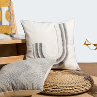 HKM-865235 Loop Velvet Geometric Pattern Pillow Cover with Four Fur Balls, 45x45cm and 30x50cm Options