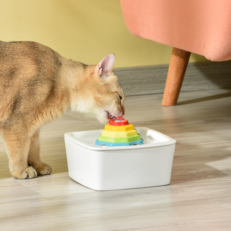 HKM-865299 Colorful Red Pagoda Ceramic Pet Water Dispenser Fountain for Cats and Dogs