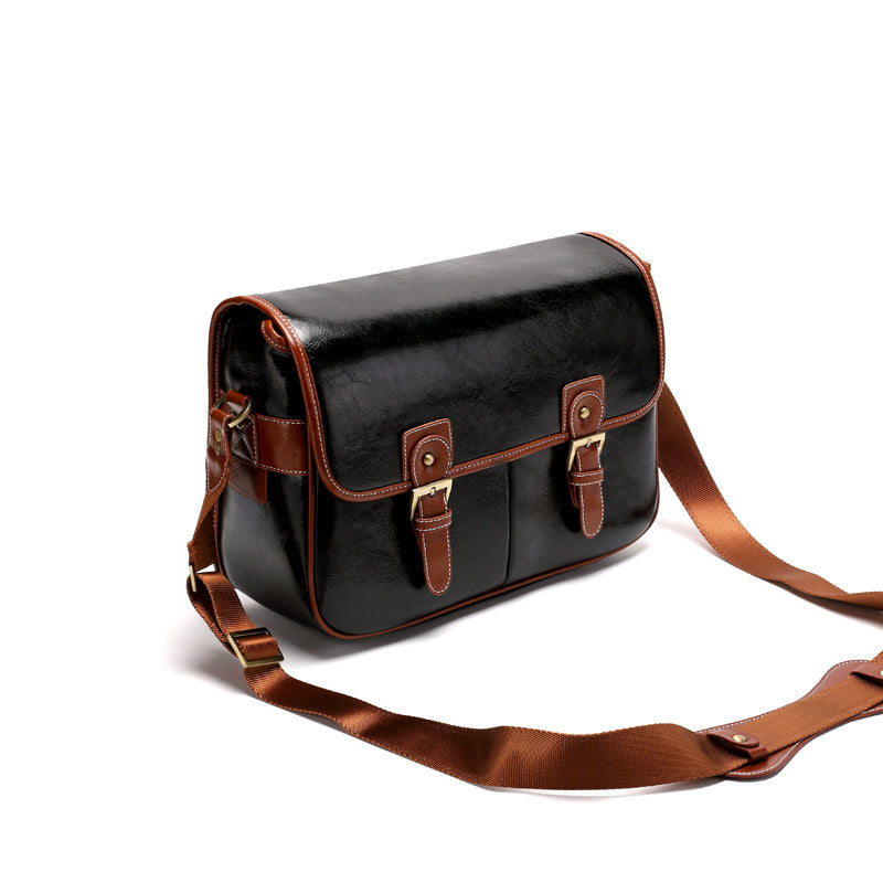 HKM-865299 One-Shoulder Camera Bag with High-Grade Canvas and PU Leather, Multiple Sizes Available