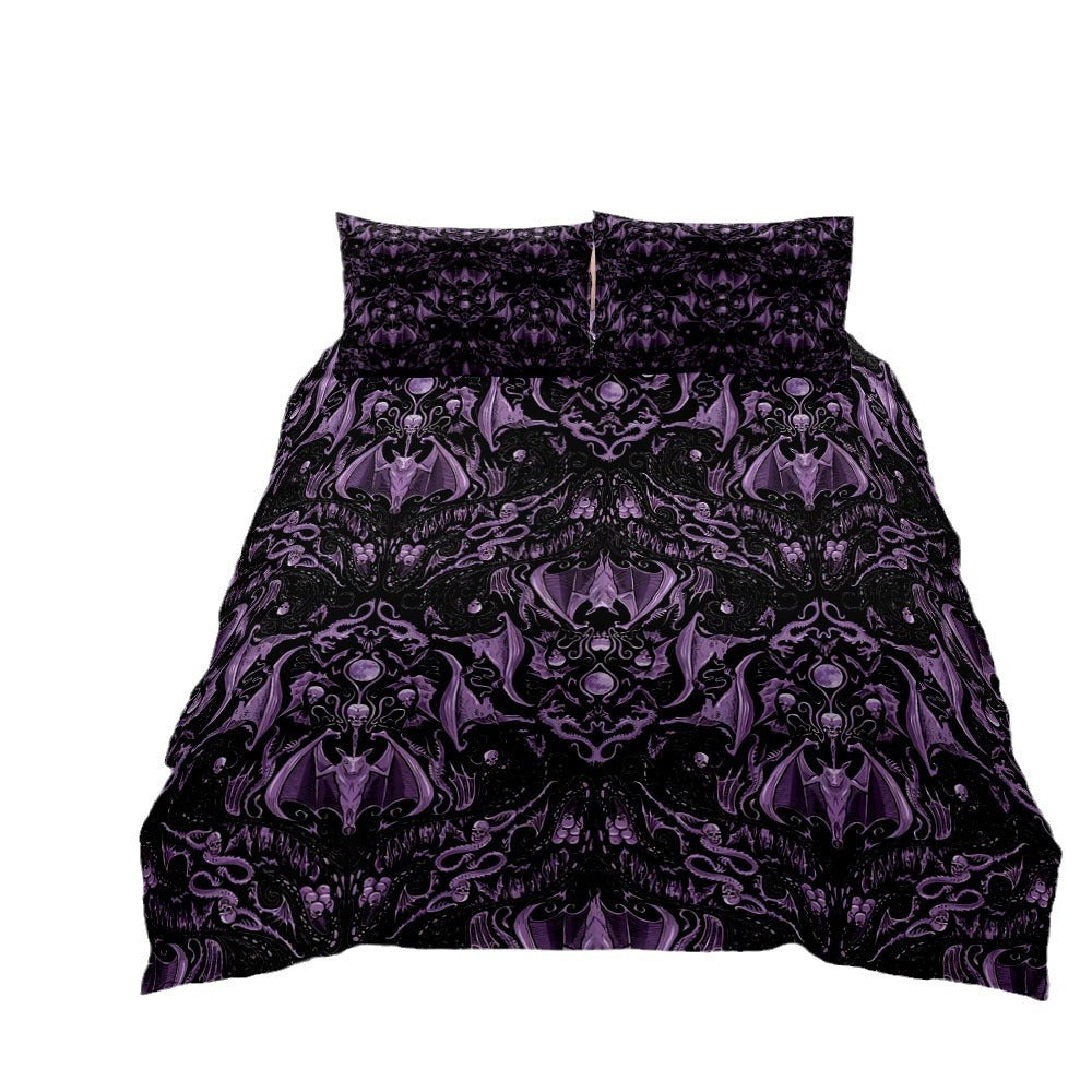 HKM-865427 Gothic Bat Digital Print Quilt Cover Set with Pillowcases – Available in Multiple Sizes