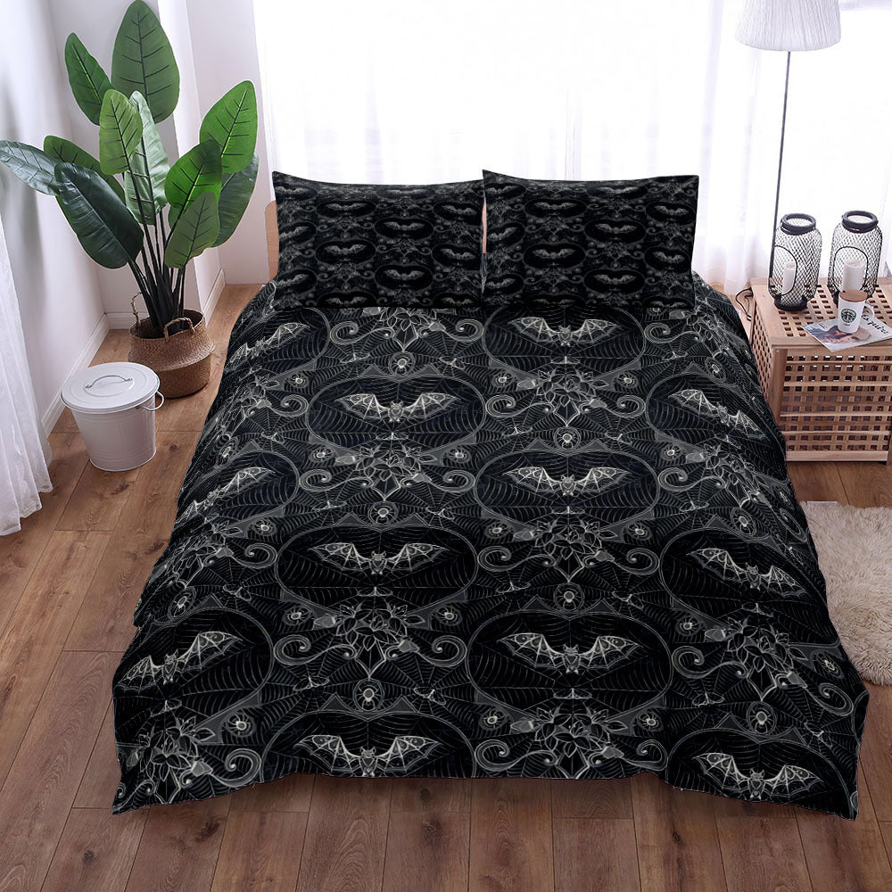 HKM-865427 Gothic Bat Digital Print Quilt Cover Set with Pillowcases – Available in Multiple Sizes