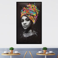 HKM-865427 Hand-Painted Canvas Art - Turban-Wearing African Woman in Vibrant Colors