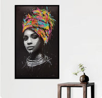 HKM-865427 Hand-Painted Canvas Art - Turban-Wearing African Woman in Vibrant Colors