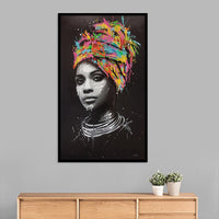 HKM-865427 Hand-Painted Canvas Art - Turban-Wearing African Woman in Vibrant Colors