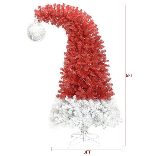 HKM-865555 6FT Bendable Santa Hat Style Artificial Christmas Tree with 1250 Branch Tips and 300 LED Lights