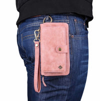 HKM-865683 Mobile Phone Zipper Wallet - Fashionable PU Leather Case for Samsung and iPhone Models in Black, Brown, Red, and Pink