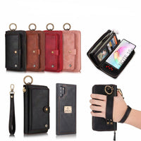 HKM-865683 Mobile Phone Zipper Wallet - Fashionable PU Leather Case for Samsung and iPhone Models in Black, Brown, Red, and Pink