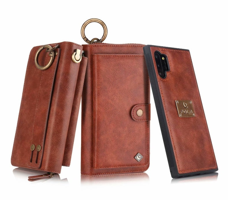 HKM-865683 Mobile Phone Zipper Wallet - Fashionable PU Leather Case for Samsung and iPhone Models in Black, Brown, Red, and Pink