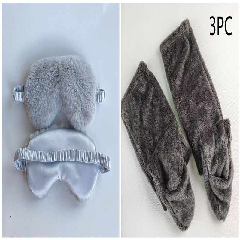 HKM-865747 Soft Imitation Rabbit Hair Plush Eye Mask for Comfortable Sleep and Relaxation