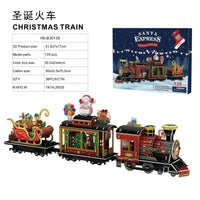 HKM-866259 3D Christmas Train Paper Puzzle Model with Lights for Creative Assembly and Play