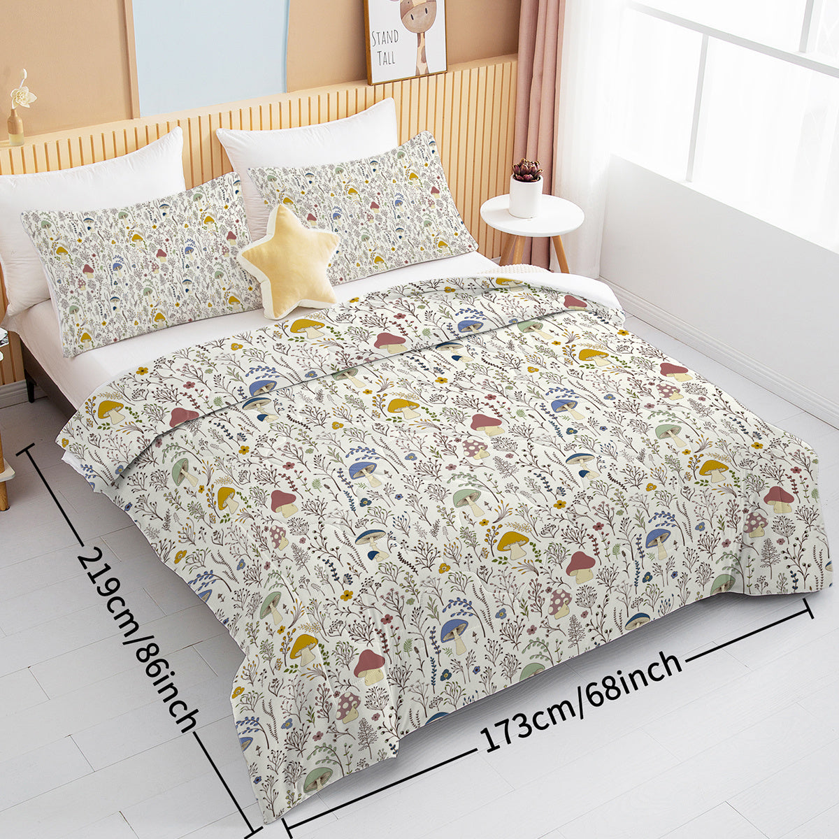 HKM-866259 Mushroom Print Microfiber Comforter Set with Shams - Twin, Full, Queen, King Sizes Available