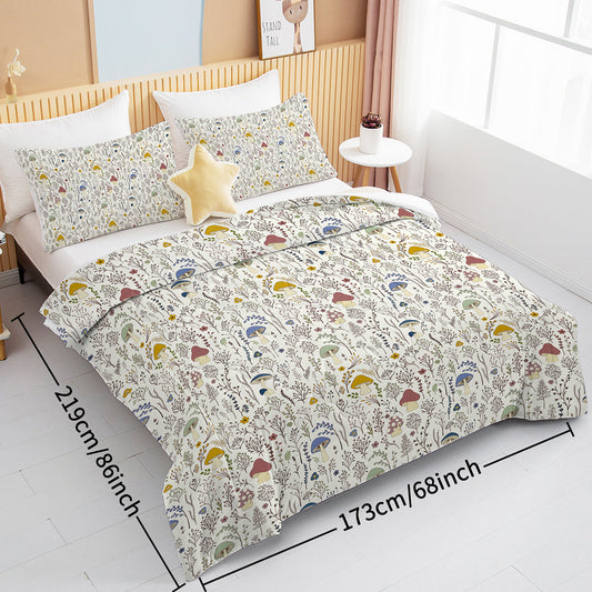 HKM-866259 Mushroom Print Microfiber Comforter Set with Shams - Twin, Full, Queen, King Sizes Available