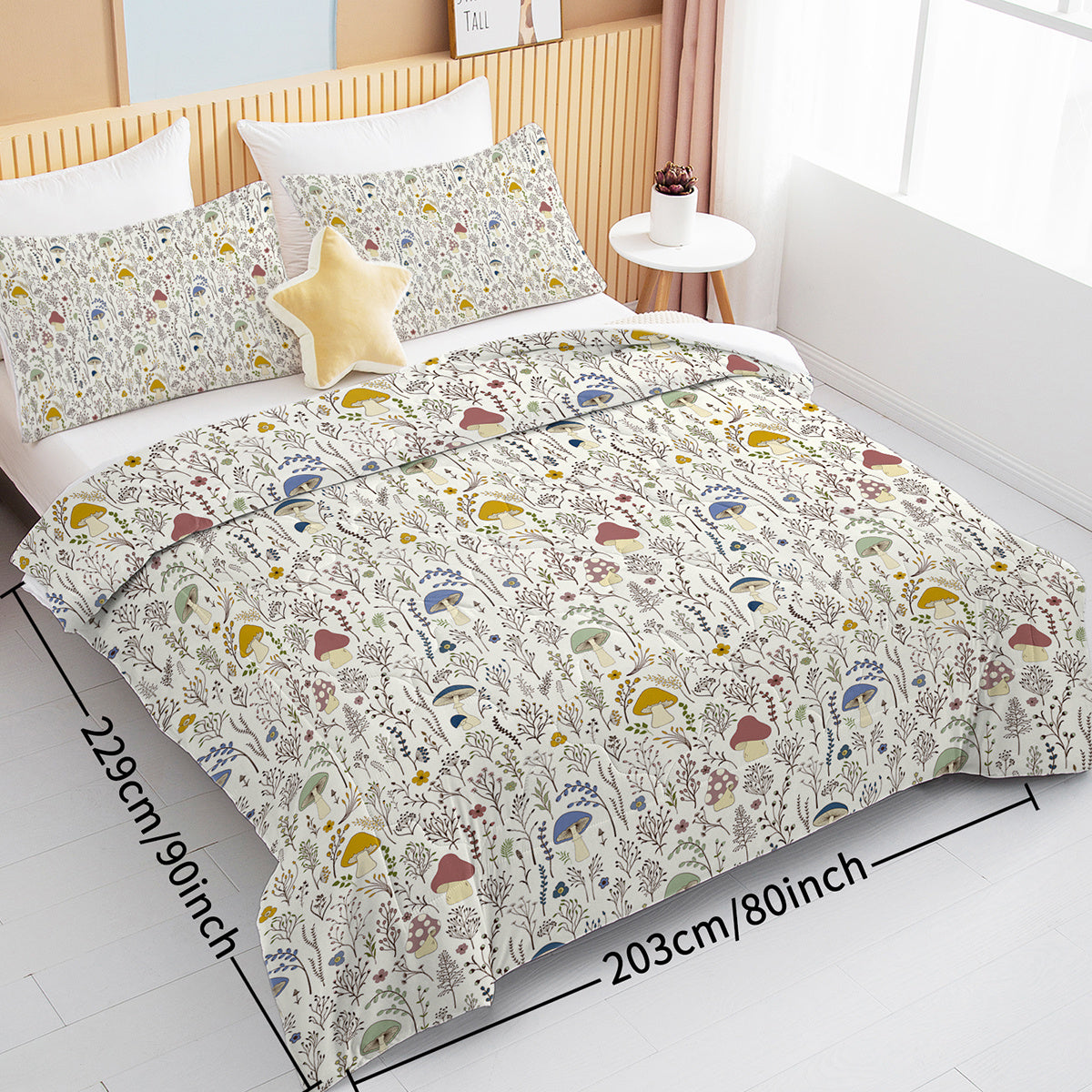 HKM-866259 Mushroom Print Microfiber Comforter Set with Shams - Twin, Full, Queen, King Sizes Available