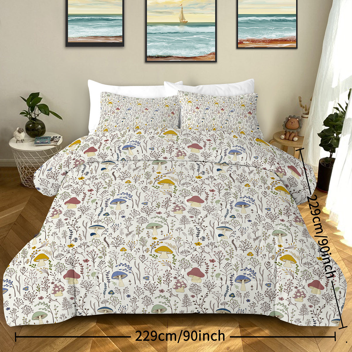 HKM-866259 Mushroom Print Microfiber Comforter Set with Shams - Twin, Full, Queen, King Sizes Available