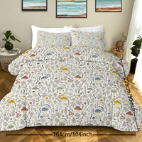HKM-866259 Mushroom Print Microfiber Comforter Set with Shams - Twin, Full, Queen, King Sizes Available