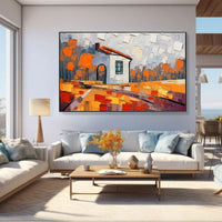 HKM-866515 Handmade Oil Painting of Rural Landscape on Canvas - Frameless Artwork for Living Room and Home Decor