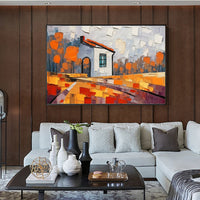 HKM-866515 Handmade Oil Painting of Rural Landscape on Canvas - Frameless Artwork for Living Room and Home Decor