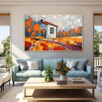 HKM-866515 Handmade Oil Painting of Rural Landscape on Canvas - Frameless Artwork for Living Room and Home Decor