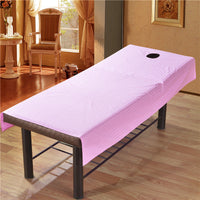 HKM-866899 Cotton Satin Salon Bed Sheet with Cutout for Treatments, 90% Polyester Fiber