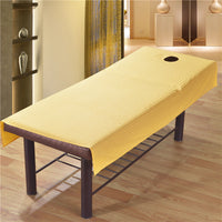 HKM-866899 Cotton Satin Salon Bed Sheet with Cutout for Treatments, 90% Polyester Fiber