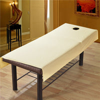 HKM-866899 Cotton Satin Salon Bed Sheet with Cutout for Treatments, 90% Polyester Fiber