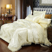 HKM-866899 Satin Jacquard Three-Piece Fitted Sheet Set with Duvet Cover and Pillowcases