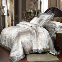 HKM-866899 Satin Jacquard Three-Piece Fitted Sheet Set with Duvet Cover and Pillowcases