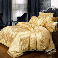 HKM-866899 Satin Jacquard Three-Piece Fitted Sheet Set with Duvet Cover and Pillowcases