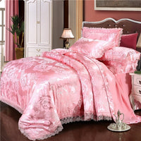 HKM-866899 Satin Jacquard Three-Piece Fitted Sheet Set with Duvet Cover and Pillowcases